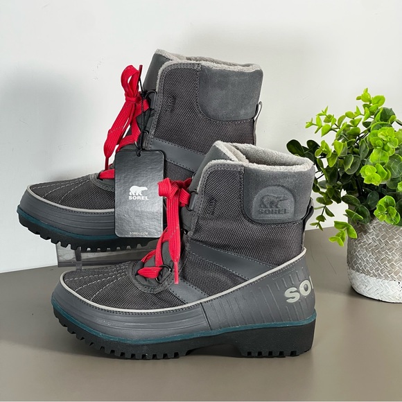 SOREL Tivoli II City Gray, Red Lace Up Boot Waterproof Women’s Size 7 - Picture 1 of 10